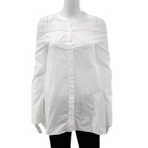 N Nicholas Women Classic Solid White Cotton Long Sleeve Button Up Blouse Size 2